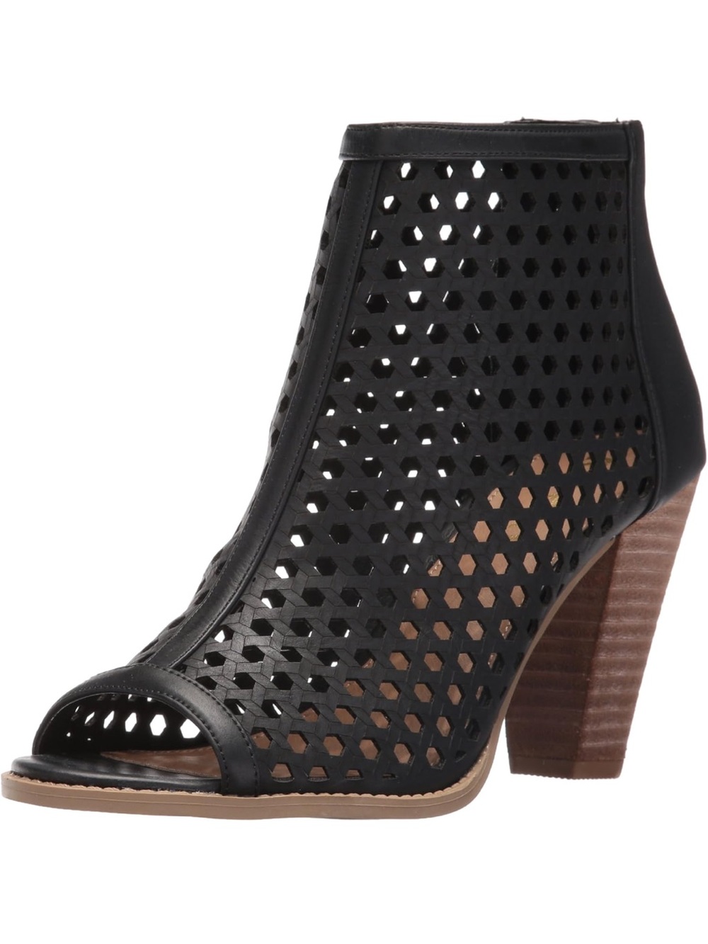 Report Ronan Peep Toe Ankle Bootie Black Block Heel Zipper 6